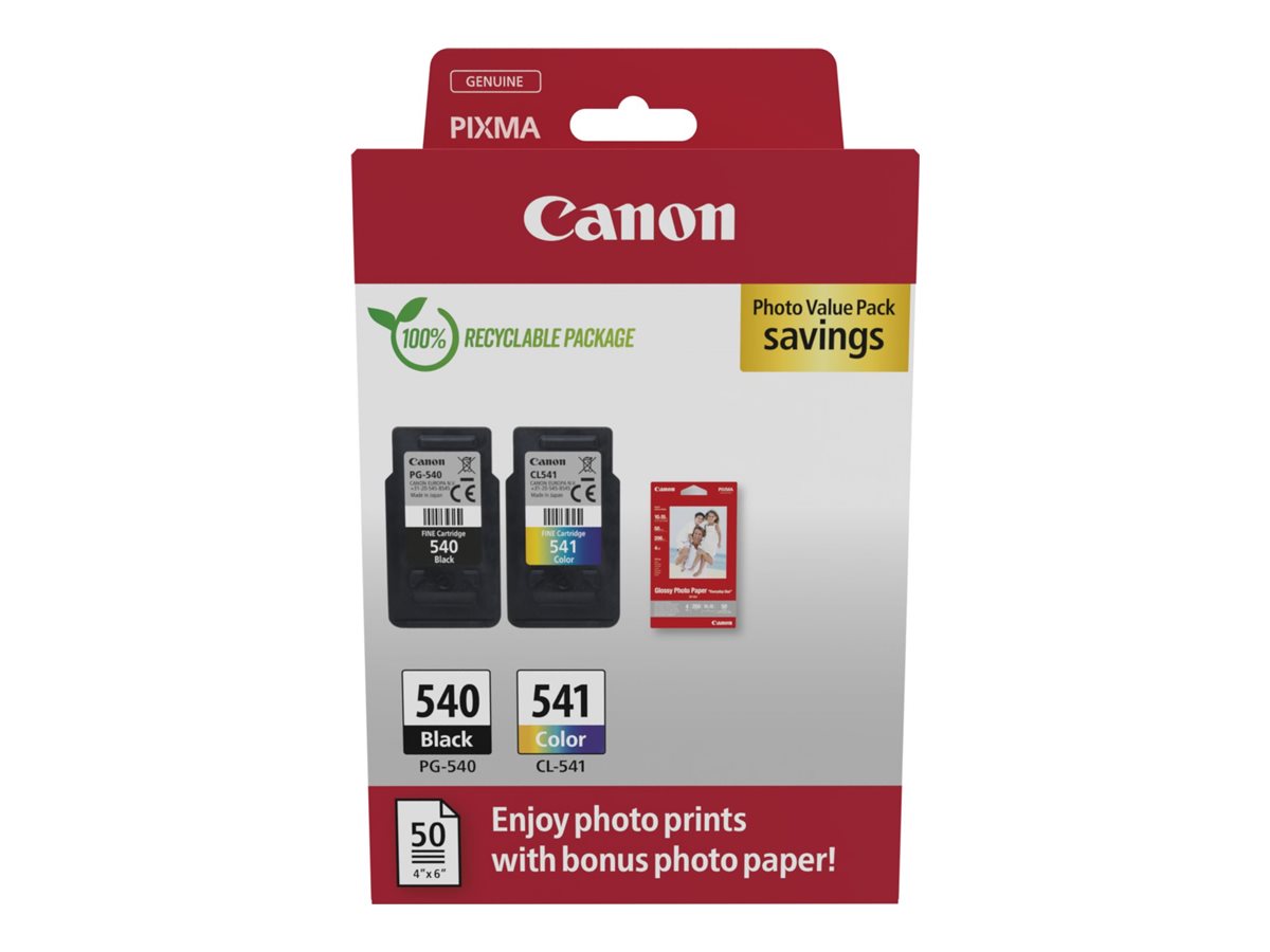 Canon PG-540/CL-541 Photo Paper Value Pack Sort Farve (cyan, magenta, gul) Blækpatron/papirsæt billede