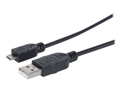 Manhattan USB-A to Micro-USB Cable, 1.8m, Male to Male, Black, 480 Mbps (USB 2.0), Hi-Speed USB, Lifetime Warranty, Polybag USB-kabel Sort
