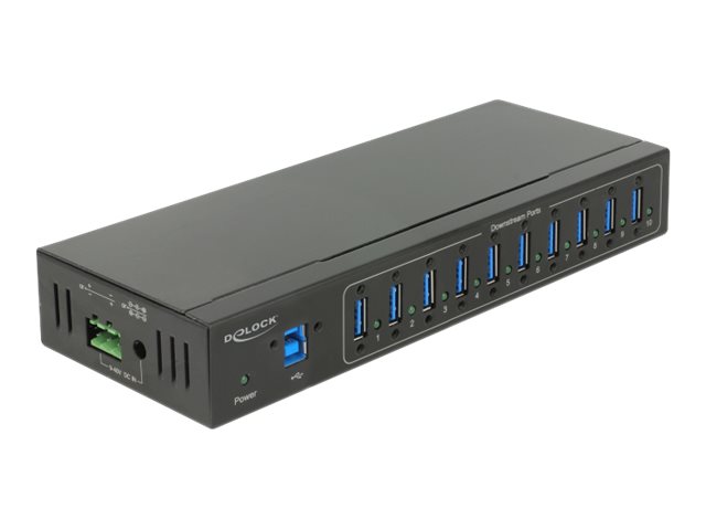 Delock External Industry Hub 10 x USB 3.0 Type-A with 20 kV ESD protection Sort