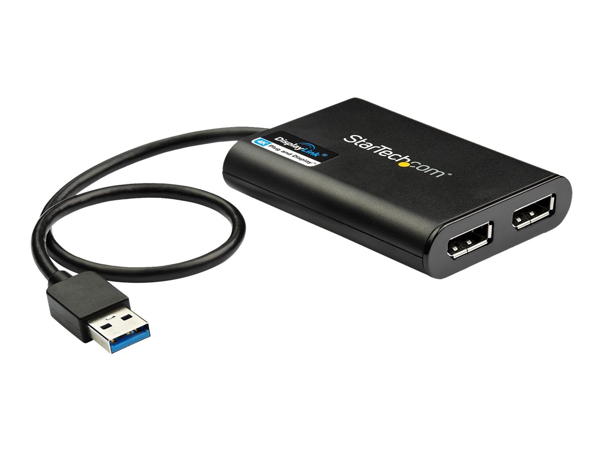 StarTech USB 3.0 to Dual DisplayPort Adapter 4K 60Hz, DisplayLink Certified, Video Converter with External Graphics Card - Mac & PC (USB32DP24K60) - DisplayPort adapter - USB Type A (han) til DisplayPort (hun) - USB 3.0 - 30 cm - 4K60Hz (4096 x 2160) support - sort