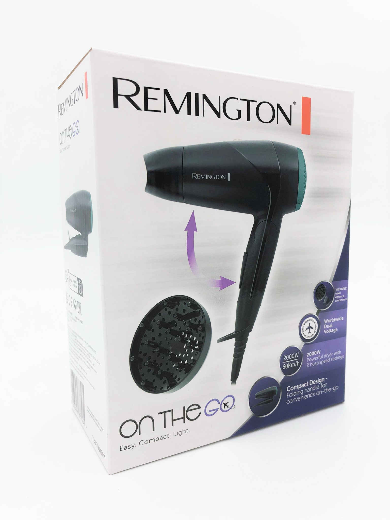 Remington Asciugacapelli D1500 Da Viaggio Pieghevole 2000w Nero