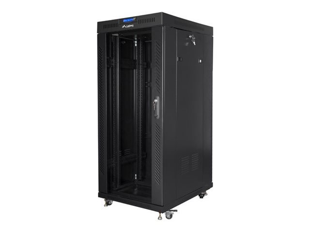 Lanberg FF01 series - Rack kabinet - 800 x 1200, fladpakke, med glasdør, LCD - med LCD skærm, termostat, 4 køleblæsere - fritstående - sort, RAL 9004 - 27U - 19