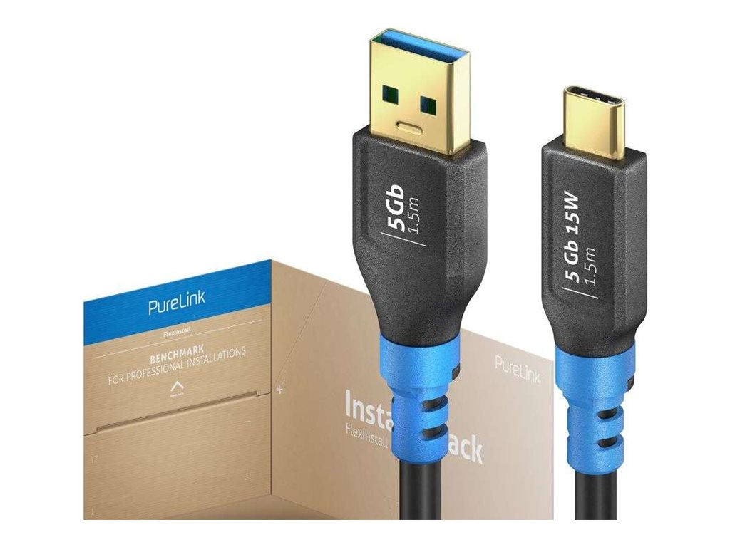 PureLink FlexInstall Series USB 3.2 Gen 1x1 USB Type-C kabel Sort