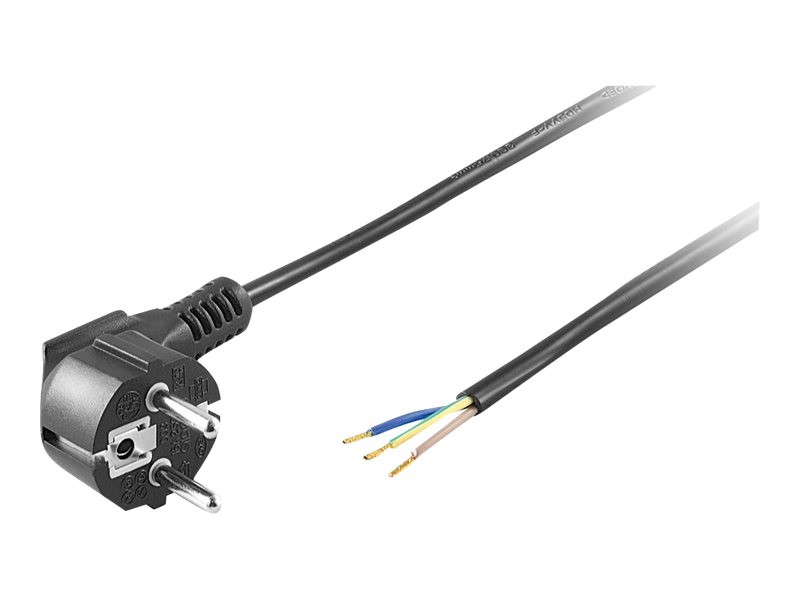 Goobay Skyddskontaktkabel vinklad för montering, 1,5 m, svart stickkontakt med skyddsjord (typ F, CEE 7/7) > lösa kabeländar