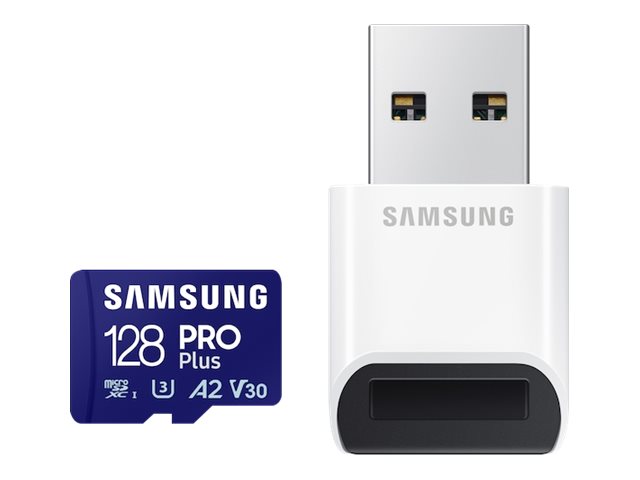 Samsung PRO Plus MB-MD128SB - Flashhukommelseskort - 128 GB - A2 / Video Class V30 / UHS-I U3 / Class10 - microSDXC UHS-I - blå