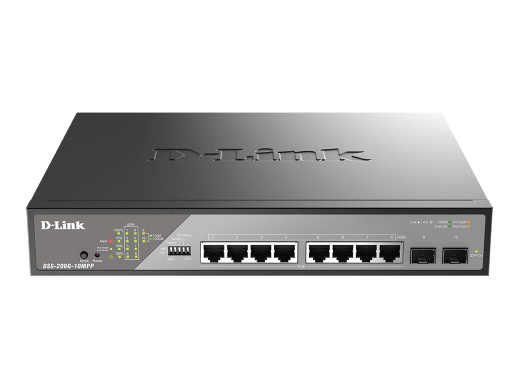 D-link Dss-200g-10mpp/e Netværksswitch Administreret L2 Gigabit Ethernet (10/100/1000) Strøm Over Ethernet (poe) 1u Grå