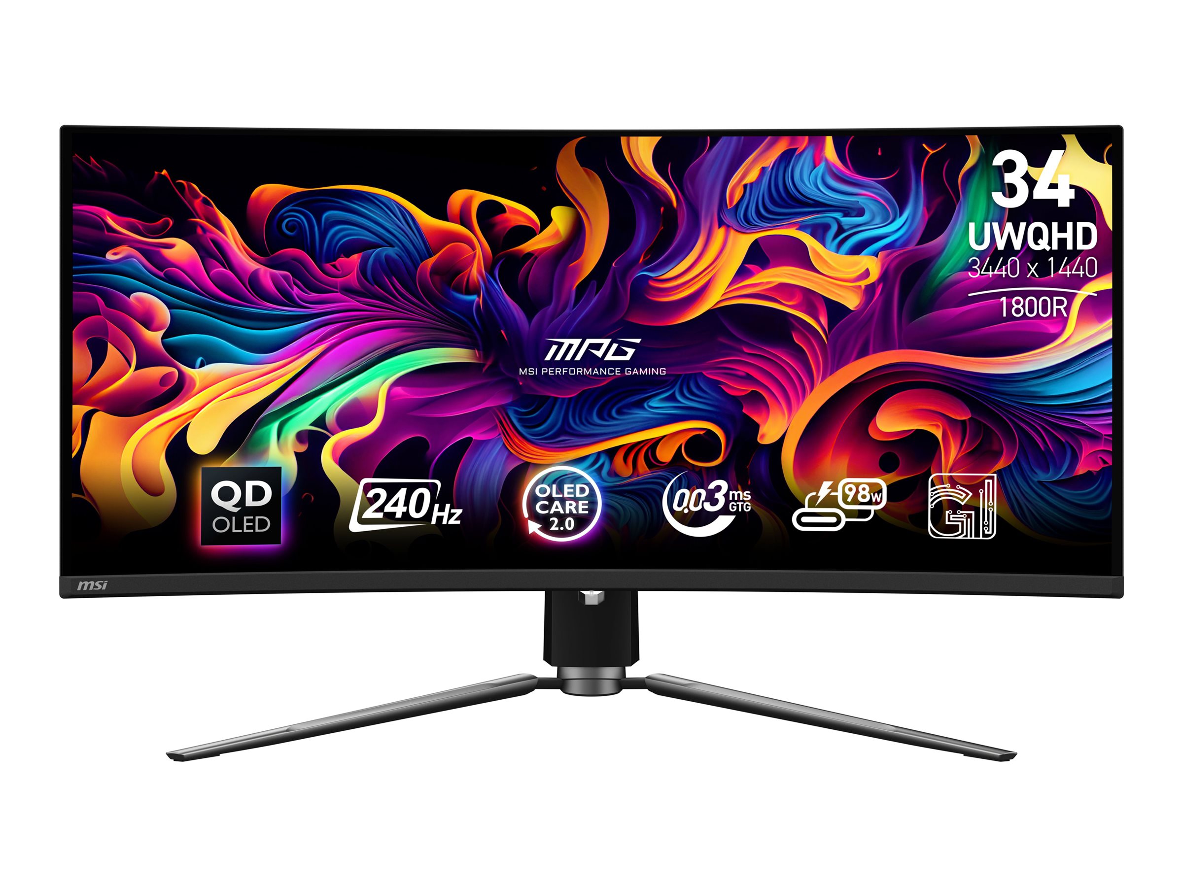 MSI MPG 341CQPX QD-OLED - OLED-monitor - gaming - kurvet - 34.18 - 3440 x 1440 UWQHD @ 240 Hz - 1000 cd/m² - 1500000:1 - DisplayHDR 400 True Black - 0.03 ms - 2xHDMI, DisplayPort, USB-C