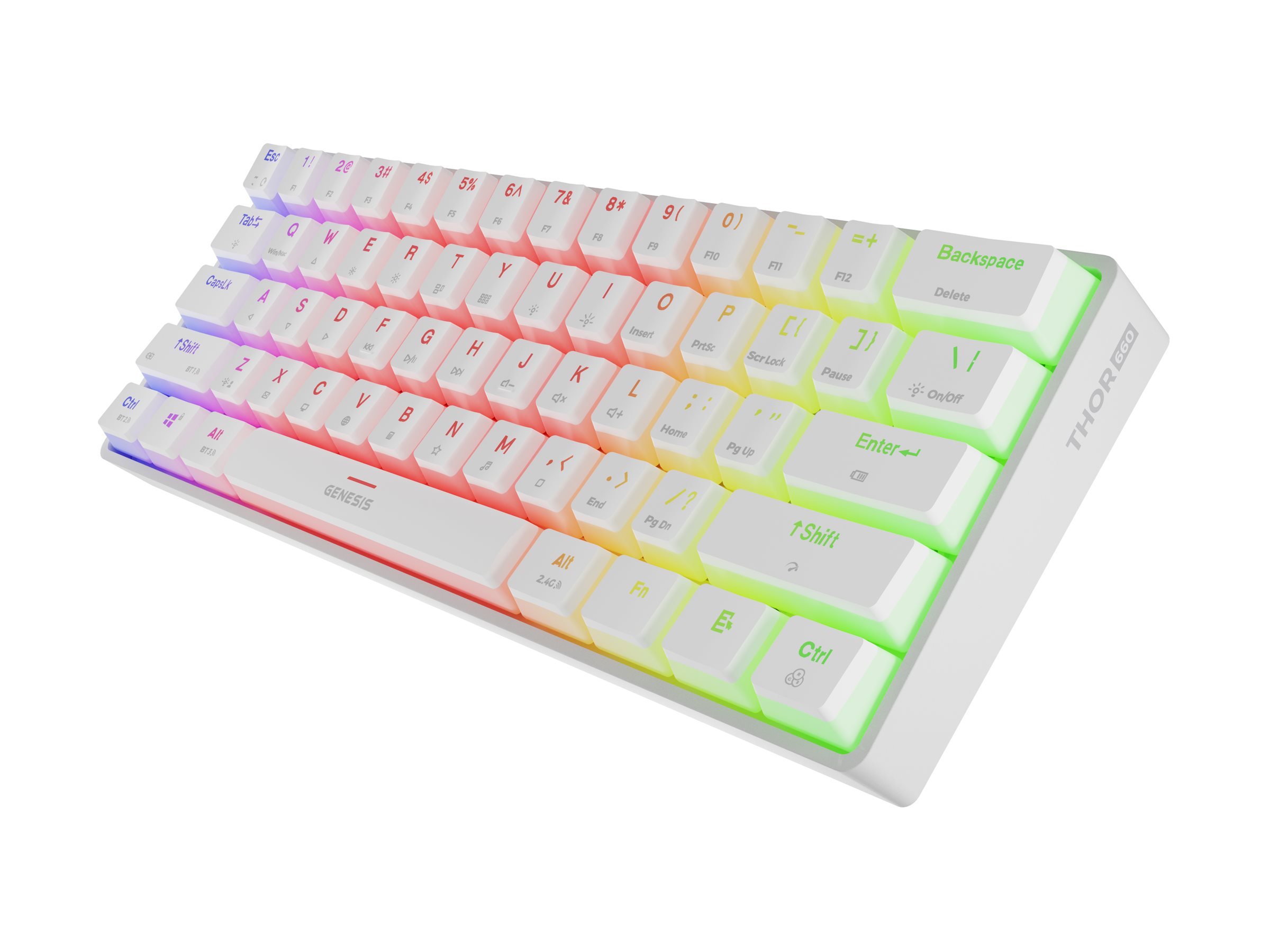 Gaming tastatur GENESIS Thor 660 G2 – hvid, trådløst, mekanisk, Gateron Red, RGB