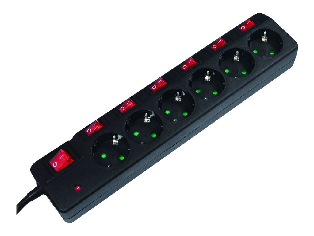 Stikkontakt med separate kontakter 6-vejs Sort