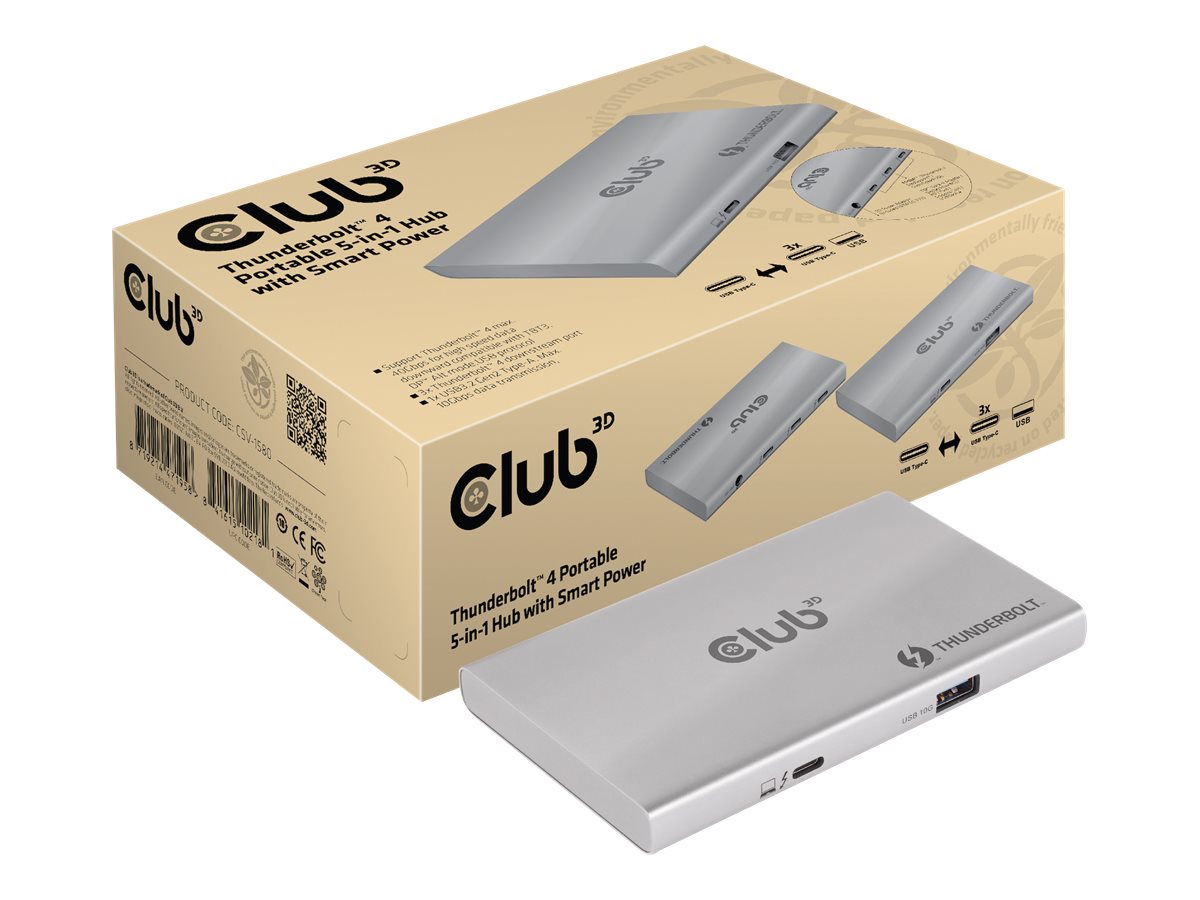Club 3D Thunderbolt 4 Portable 5-in-1 Hub with Smart Power - Dockingstation - Thunderbolt 4 - 100 Watt