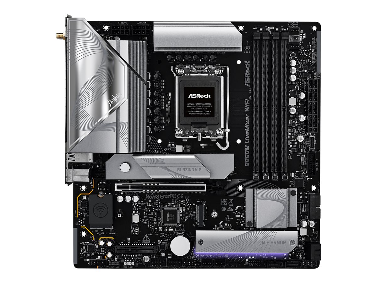 ASRock B860M LiveMixer WiFi - Bundkort - micro ATX - LGA1851 sokkel - B860 Chipset - USB-C 3.2 Gen 1, USB 3.2 Gen 1, USB4 - 2.5 Gigabit LAN, Bluetoot