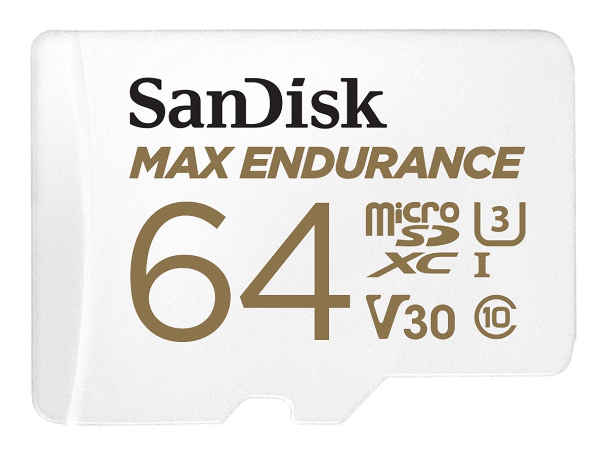 SanDisk Max Endurance - Flashhukommelseskort (microSDXC til SD adapter inkluderet) - 64 GB - Video Class V30 / UHS-I U3 / Class10 - microSDXC UHS-I