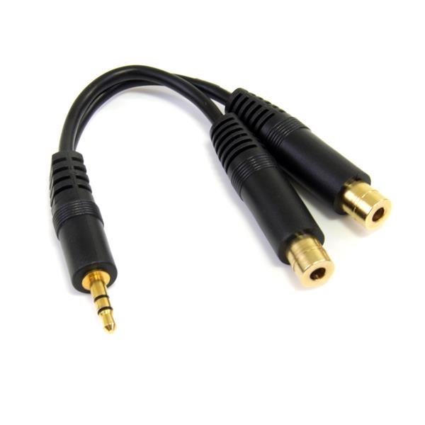 StarTech.com 6 in. 3.5mm Audio Splitter Cable - Stereo Splitter Cable - Gold Terminals - 3.5mm Male to 2x 3.5mm Female - Headphone Splitter (MUY1MFF)