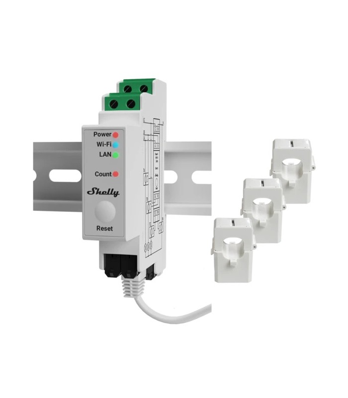 Shelly Pro 3EM 400A, WiFi 3-faset energimler, 400A, 230V