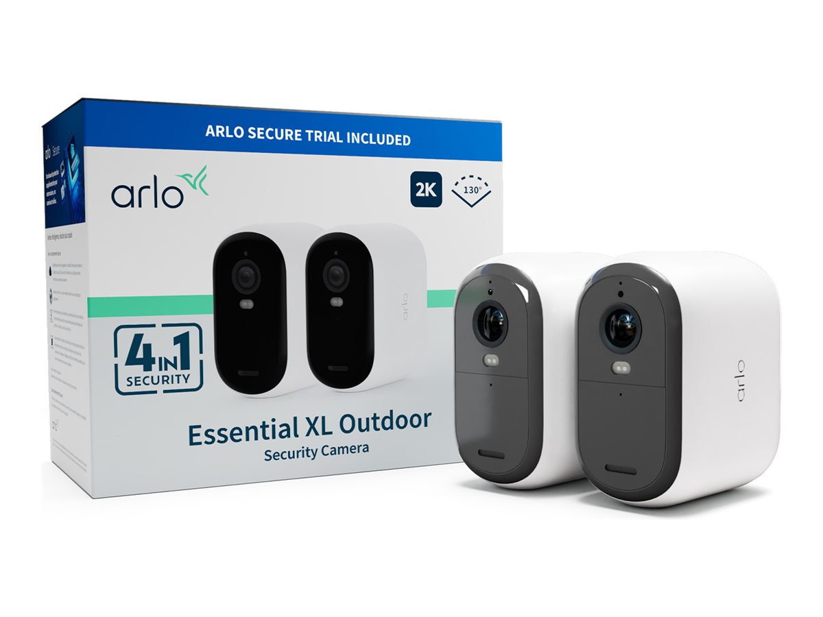 Arlo Essential XL - 2nd Generation - netværksovervågningskamera - indendørs, udendørs - vejrfast - farve (Dag/nat) - 4 MP - 2560 x 1440 - audio - trådløs - WiFi (pakke med 2)