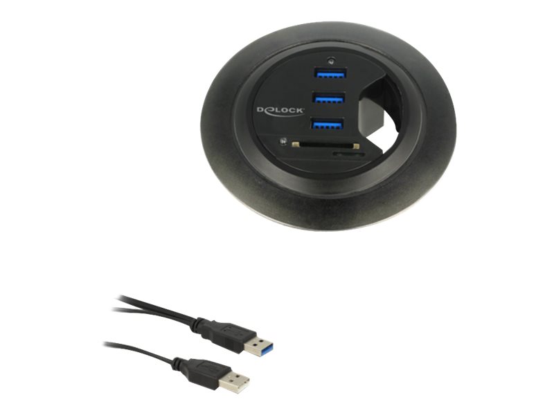 Delock In-Desk Hub 3 Port USB 3.0 + 2 Slot SD Card Reader Sort