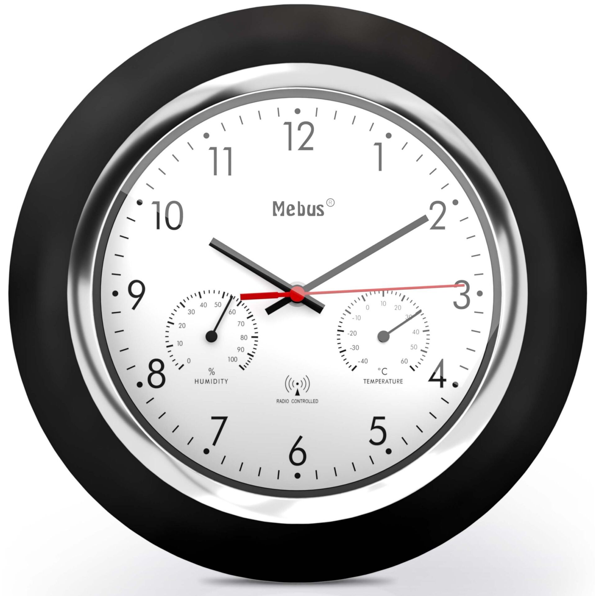 Mebus 19453 Væg- og bordur Digitalt ur Rund Sort, Hvid
