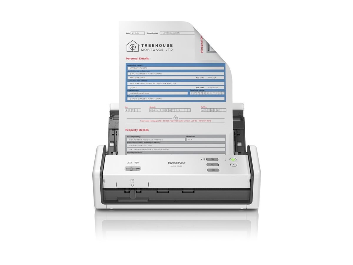 Brother ADS-1300 - Dokumentscanner - Dual CIS - Duplex - A4 - 600 dpi x 600 dpi - op til 30 ppm (mono) / op til 30 ppm (farve) - ADF (20 ark) - USB 2.0 (Host), USB-C 3.2 Gen 1