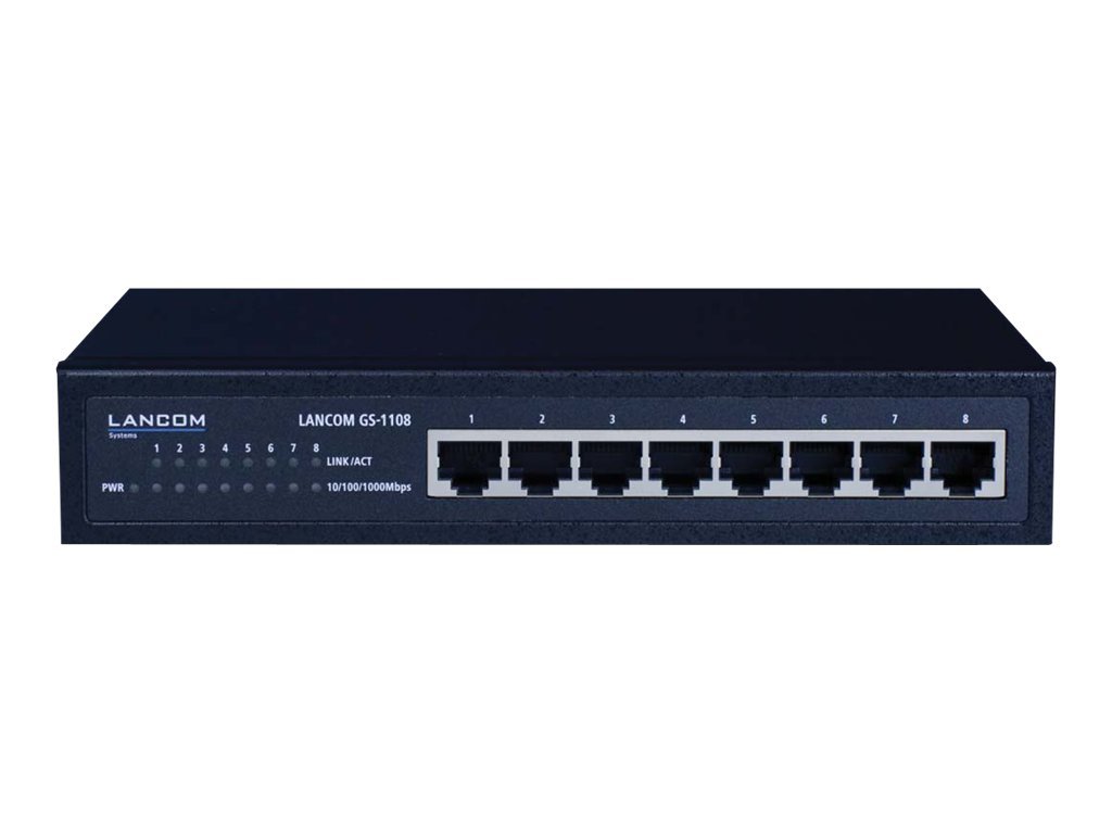 Netværksswitch LANCOM GS-1108 - unmanaged L2, 8x Gigabit, sort