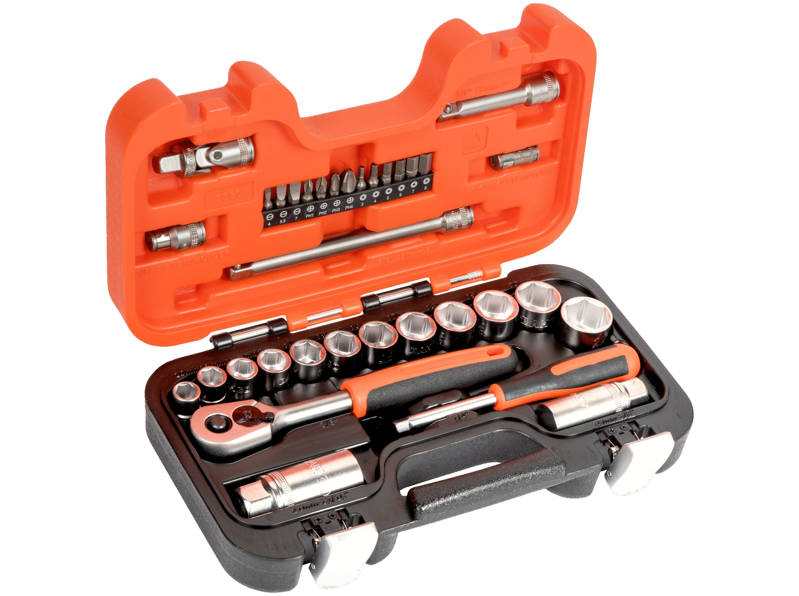 Bahco S330 Topnøglesæt 1/4'' og 3/8'' med 34 dele (10-22 mm)