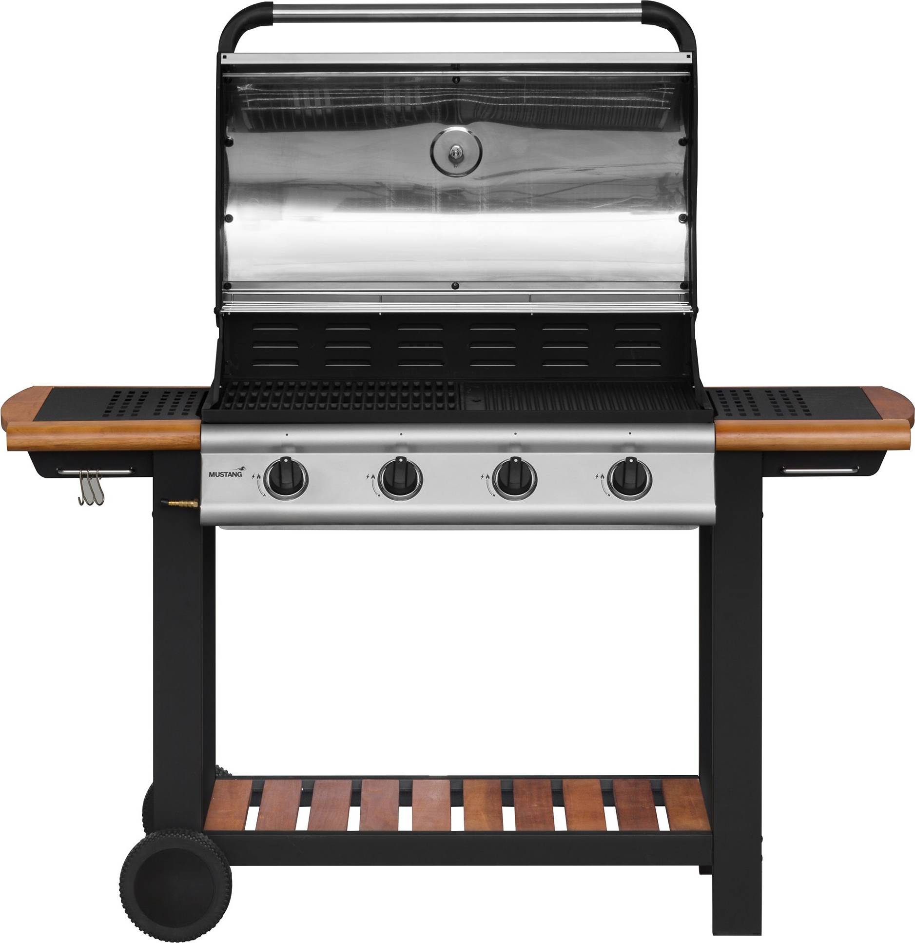 Gasgrill med 4 brændere, støbejernsriste, 14,0 kW