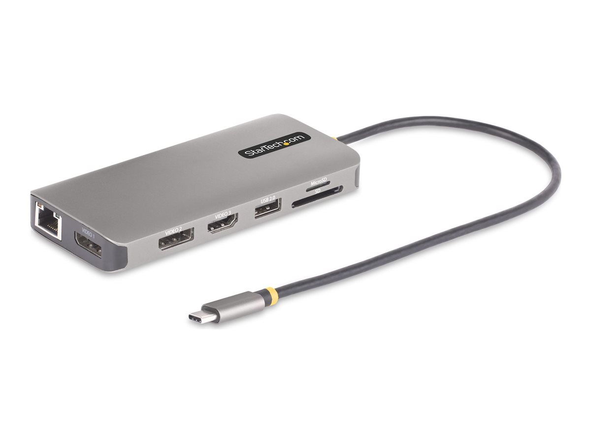 Startech USB-C Triple-Monitor Multiport Adapter, HDMI/DP/Card Reader - Dockingstation - USB-C 3.2 Gen 1 / Thunderbolt 3 / Thunderbolt 4 - HDMI, 2 x DP - 1GbE