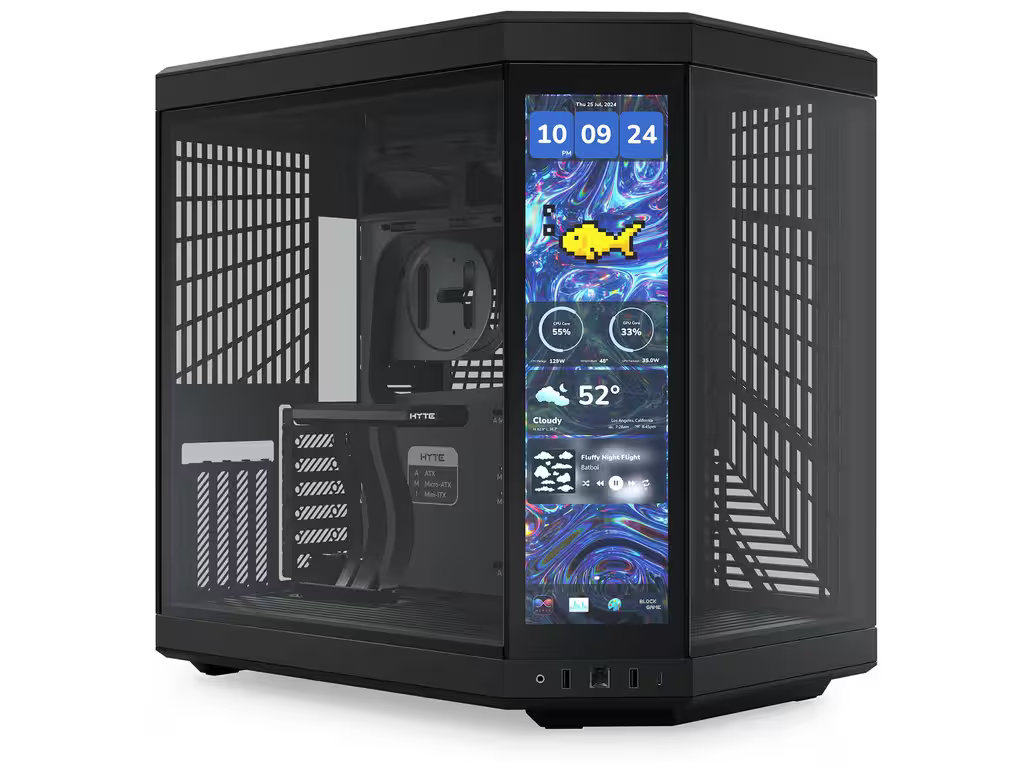 HYTE Y70 Touch infinite - Mid tower - udvidet ATX - sidepanel med vindue (glas) - ingen strømforsyning (ATX) - kulsort - USB/Lyd