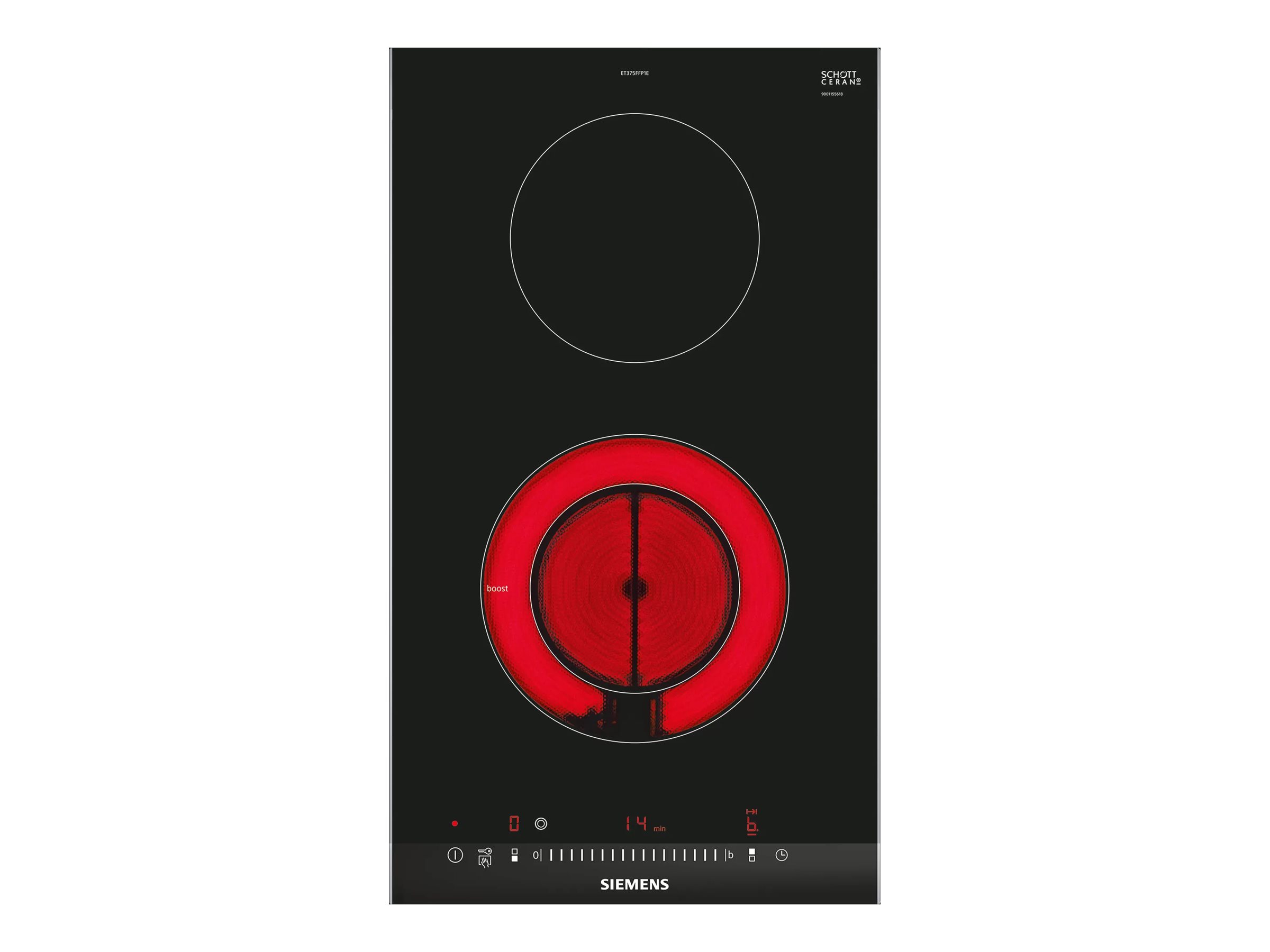 Siemens iQ300 ET375FFP1E - Keramisk kogeplade - 2 plader - Niche - bredde: 27 cm - dybde: 49 cm - med rustfrit stål-sidepynt, - med facetteret frontkant - børstet aluminium/sort