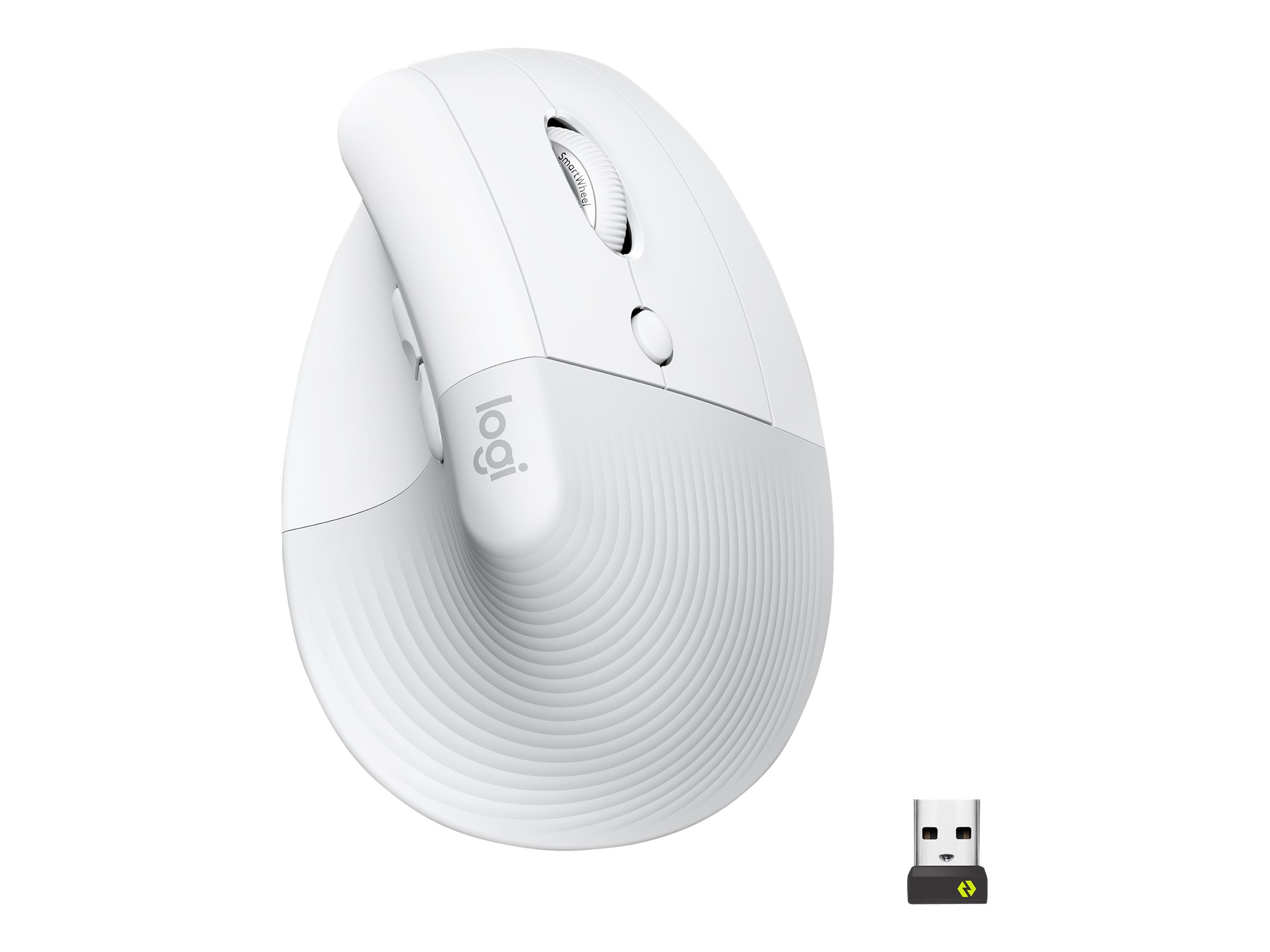 Logitech Lift (Højre-hånd) - Lodret mus - ergonomisk - optisk - 6 knapper - trådløs, kabling - Bluetooth, 2.4 GHz - trådløs modtager (USB) - Off-white/Pale grey