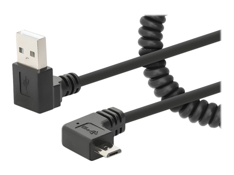 Manhattan USB-A to Micro-USB Cable, 1m, Male to Male, Black, 480 Mbps (USB 2.0), Tangle Resistant Curly Design, Angled Connectors, Ideal for Charging