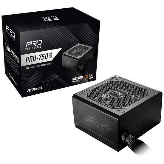 Asrock PRO-750B, 750 W, 100 - 240 V, 50/60 Hz, 10 - 5 A, 62,5 A, Overstrøm, Kortslutning, Højspænding, Lavspænding, Overophedning, Overstrøm