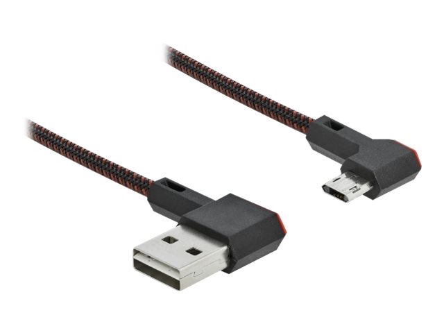 Delock Easy - USB-kabel - USB (han) venstre-/højrevinklet, omvendelig til Micro-USB Type B (han) venstre-/højrevinklet, omvendelig - USB 2.0 - 20 cm - sort
