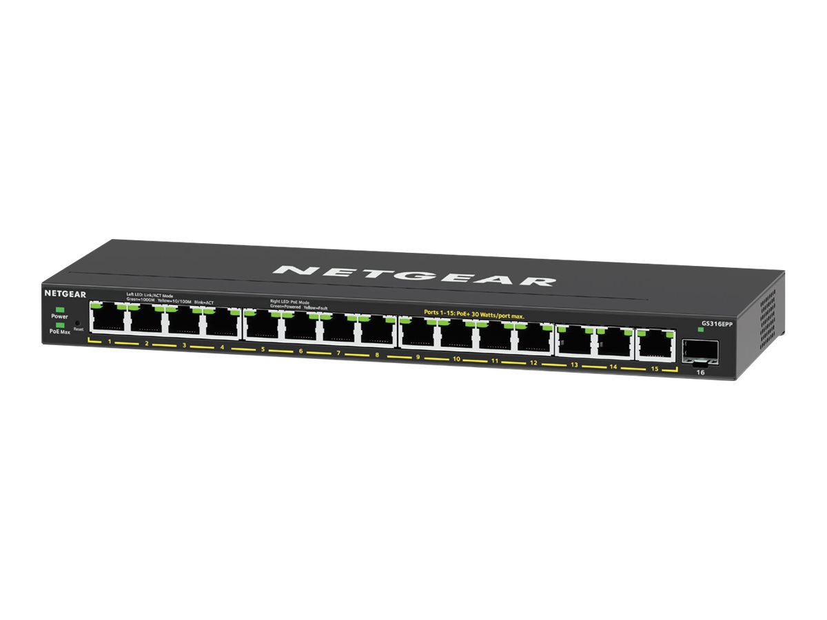 Netgear GS316EPP 16-Port High-Power PoE+ Gigabit Ethernet Plus Switch (231W) 1 SFP Port