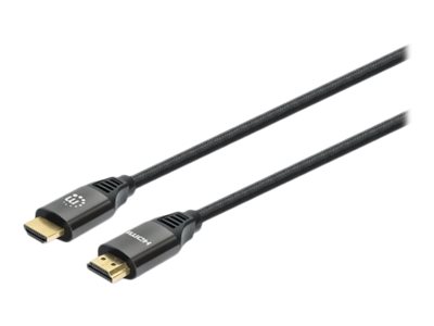 Manhattan HDMI Cable with Ethernet, 8K@60Hz (Ultra High Speed), 3m (Braided), Male to Male, Black, 4K@120Hz, Ultra HD 4k x 2k, Fully Shielded, Gold