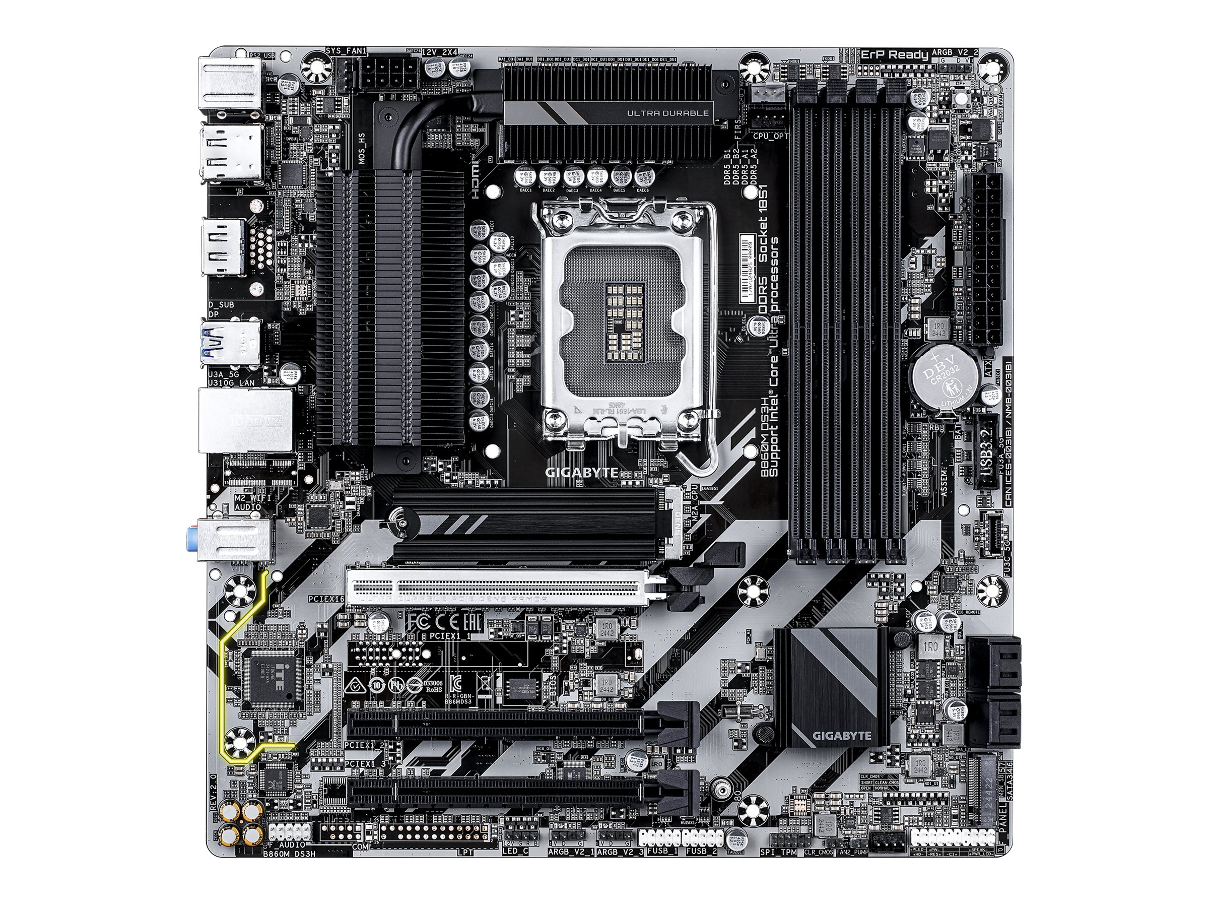 GIGABYTE B860M DS3H Bundkort - Intel B860 - Intel LGA1851 socket - DDR5 RAM - Micro-ATX
