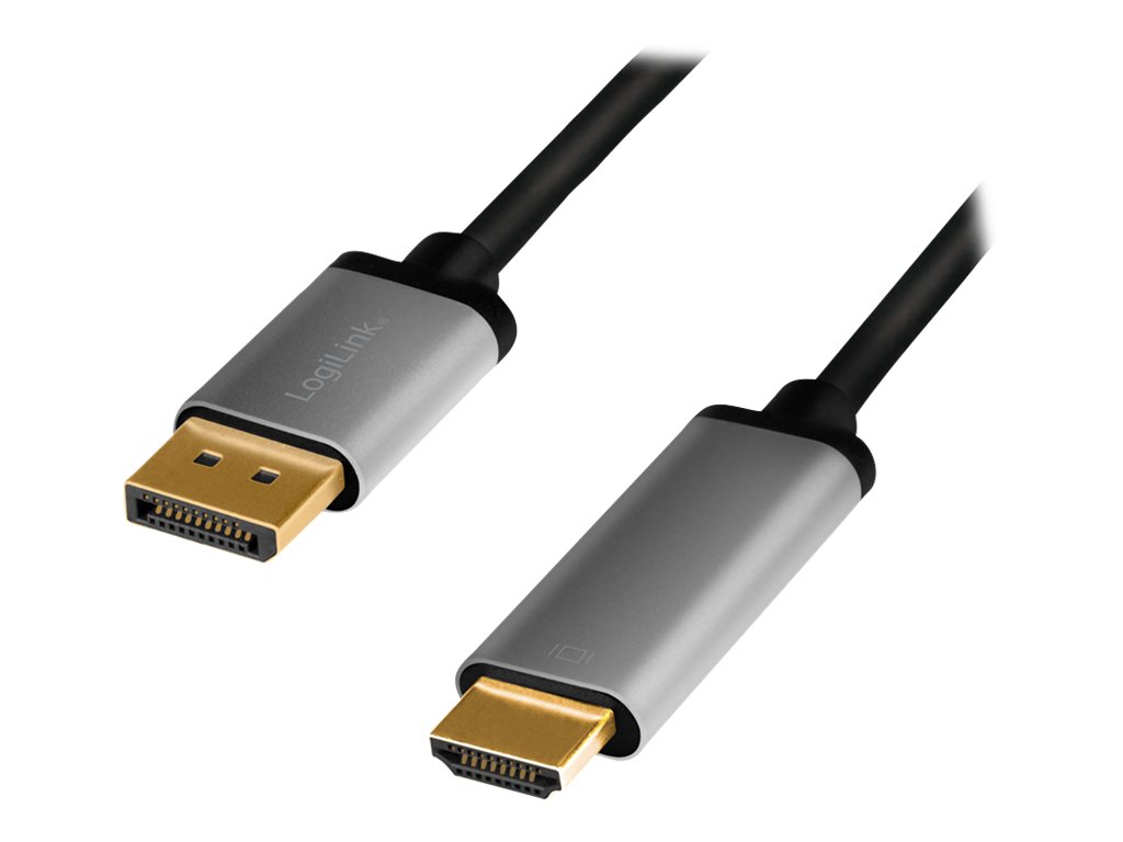 DisplayPort cable, DP/M to HDMI A/M, 4K/60 Hz, alu, black/grey, 2 m