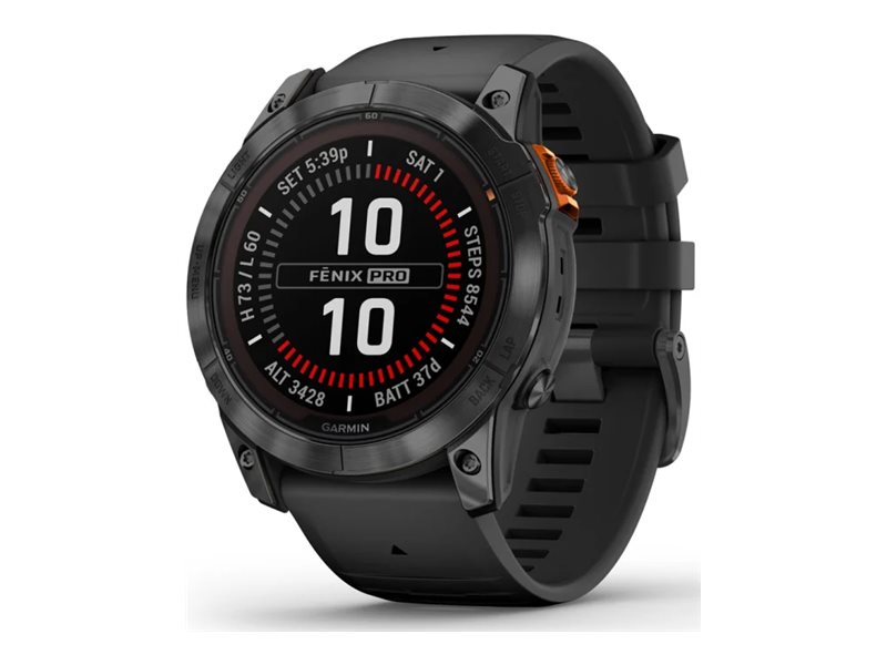Garmin Fenix 7X Pro - Solar Edition - 51 mm - skifergrå - Ja sportsur med bånd - silikone - sort - håndledsstørrelse: 127-210 mm - display 1.4 - 32 GB - Bluetooth, Wi-Fi, ANT+ - 96 g
