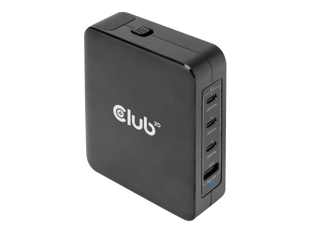 Club 3D CAC-1917 - Strømforsyningsadapter - GaN-teknologi - 140 Watt - 5 A - PD/PPS, Power Delivery 3.1 - 4 output-stikforbindelser (USB, 3 x USB-C) - på kabel: USB-C - International