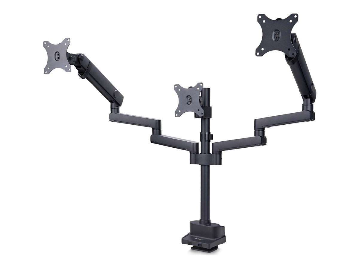 StarTech.com Triple Monitor Desk Mount For Up To Three 27in Screens, VESA 75x75/100x100, Tool-Less Arm Adjustments, C-Clamp/Grommet Mount,