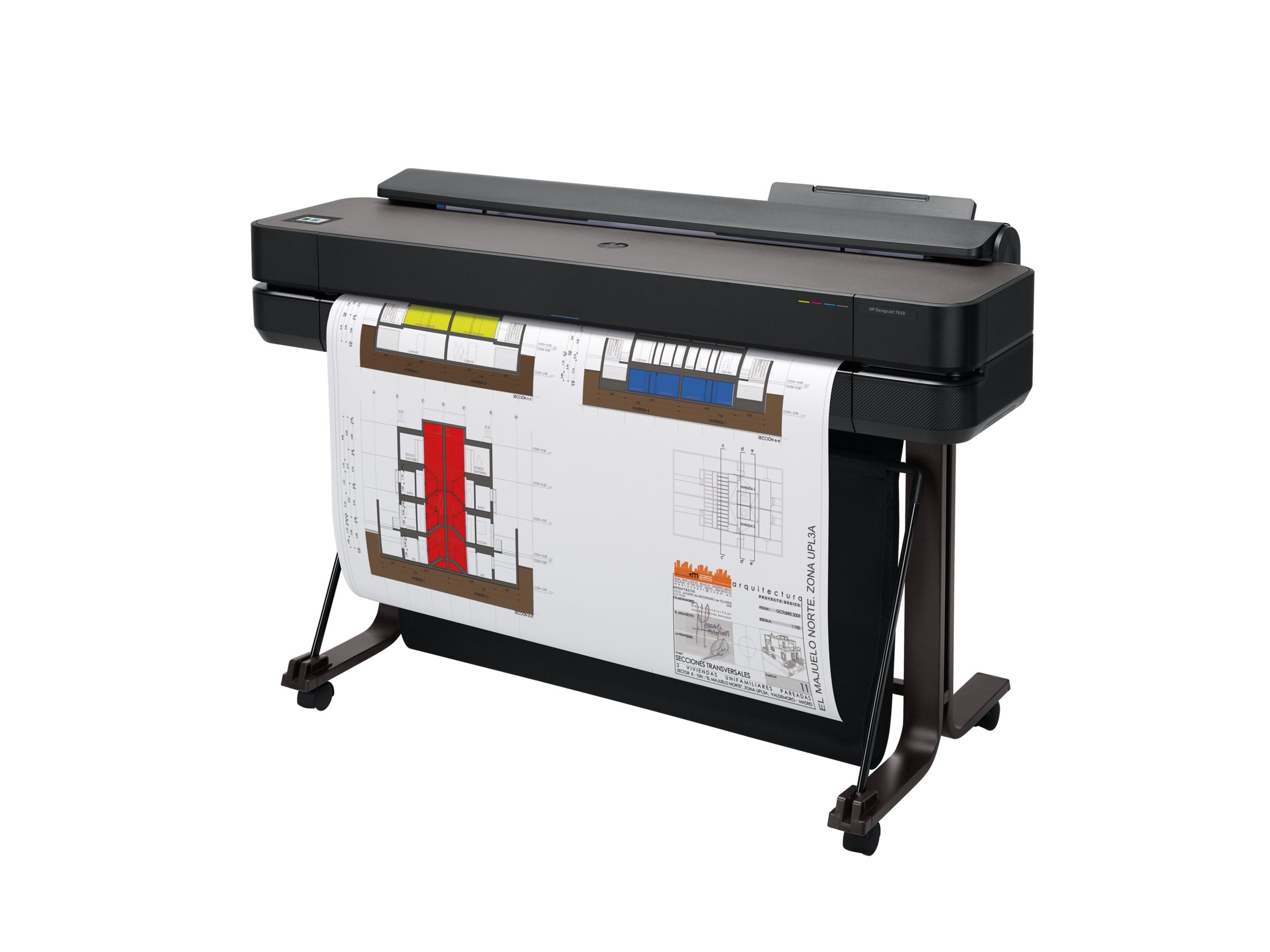 HP DesignJet T650 - 36 stor-format printer - farve - blækprinter - A0, ANSI D, Rulle (91,4 cm x 45,7 m) - 2400 x 1200 dpi - op til 0.42 min./side (mono) / op til 0.42 min./side (farve) - kapacitet: 1 rulle - Gigabit LAN, USB 2.0, Wi-Fi(n) - skærer