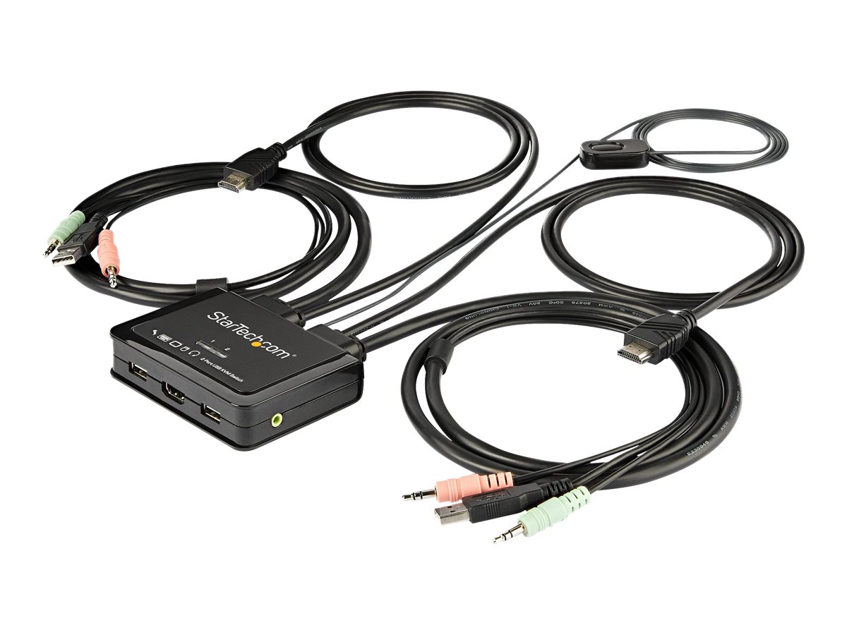 StarTech.com 2 Port HDMI KVM - 4K 60Hz - Compact UHD HDMI USB KVM 4ft Cables & Audio - Bus Powered & Remote ing (SV211HDUA4K) KVM / audio-switch