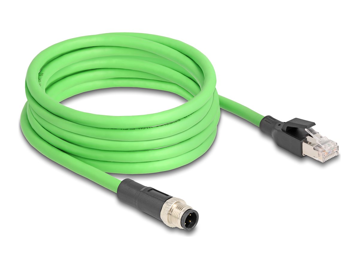 DELOCK M12 D-kodet kabel 4-polet han til RJ45 han, PUR, 5 m