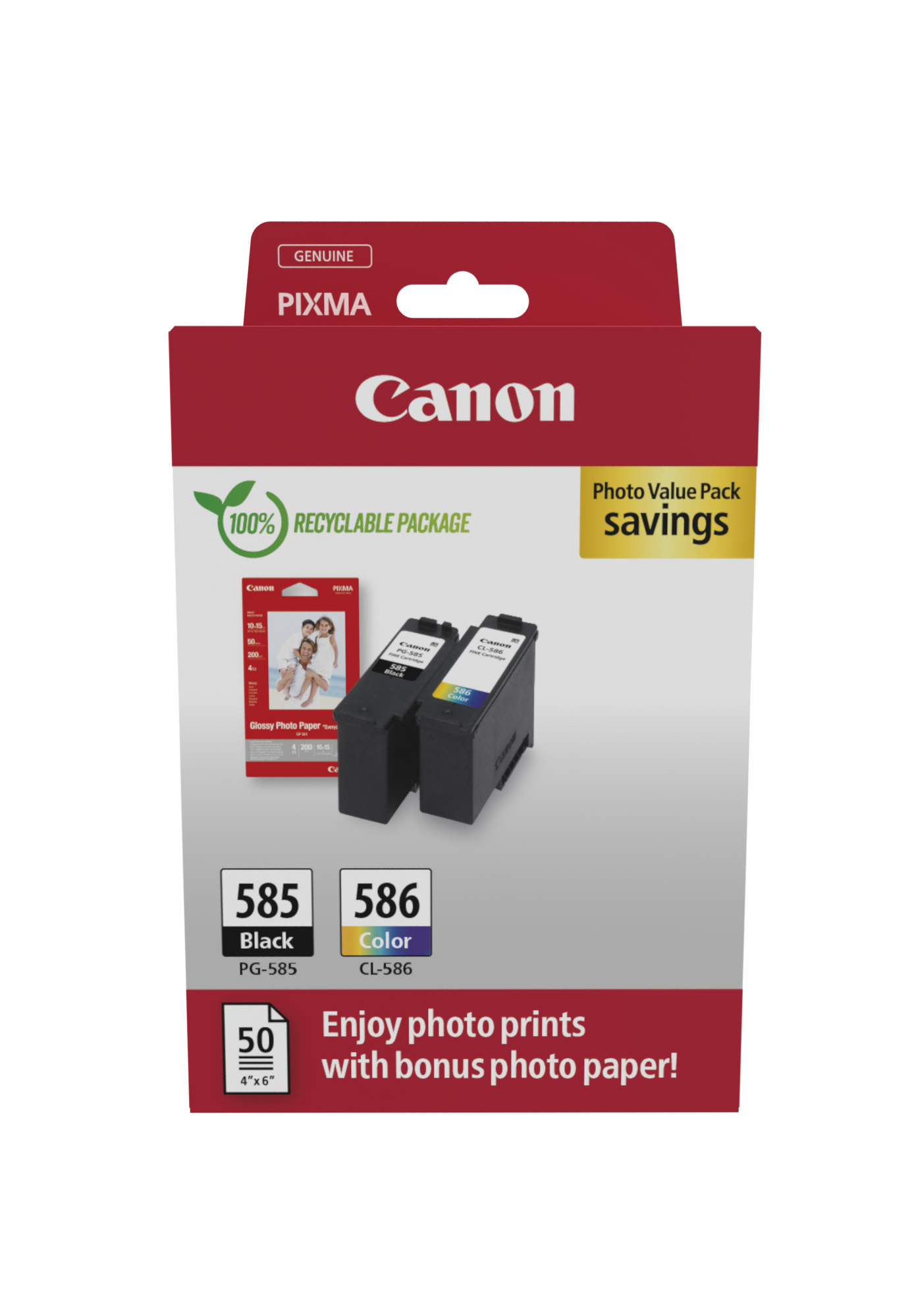 Canon PG 585/CL-586 Photo Value Pack Sort Farve (cyan, magenta, gul) Blækpatron/papirsæt