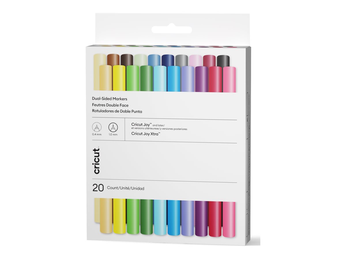 Cricut Joy Ultimate - Dobbeltspids-markør - for labels, vinyl - assorterede farver - vandbaseret blæk - 0.4 mm / 1 mm - fin (pakke med 20)