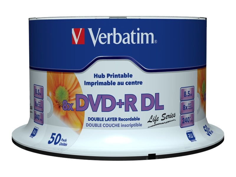 Verbatim Life Series - 50 x DVD+R DL - 8.5 GB (240min) 8x - printbar overflade - spindle