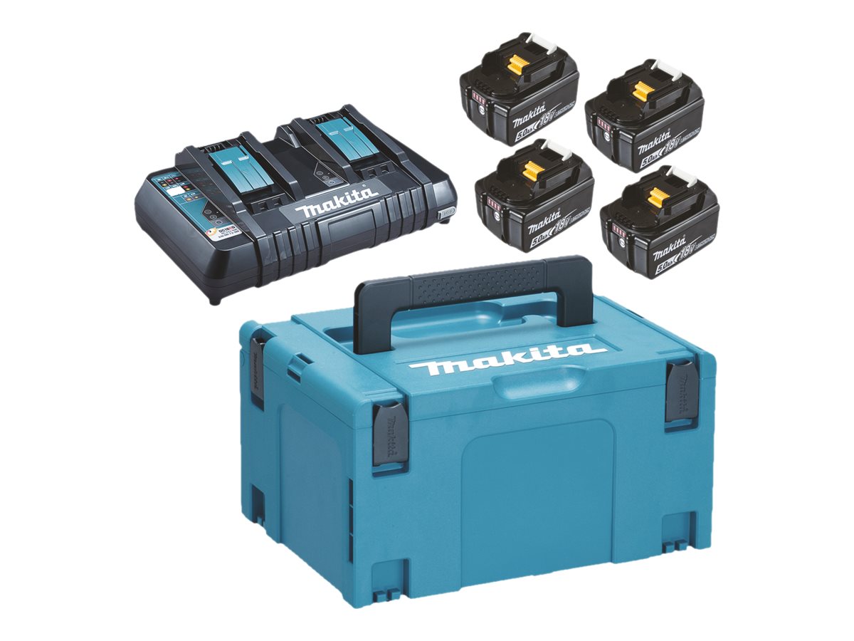 Makita Batteripakke 18V. 4 stk. 5 ah. BL1850B C18RD Dobbeltlader & MAKPAC