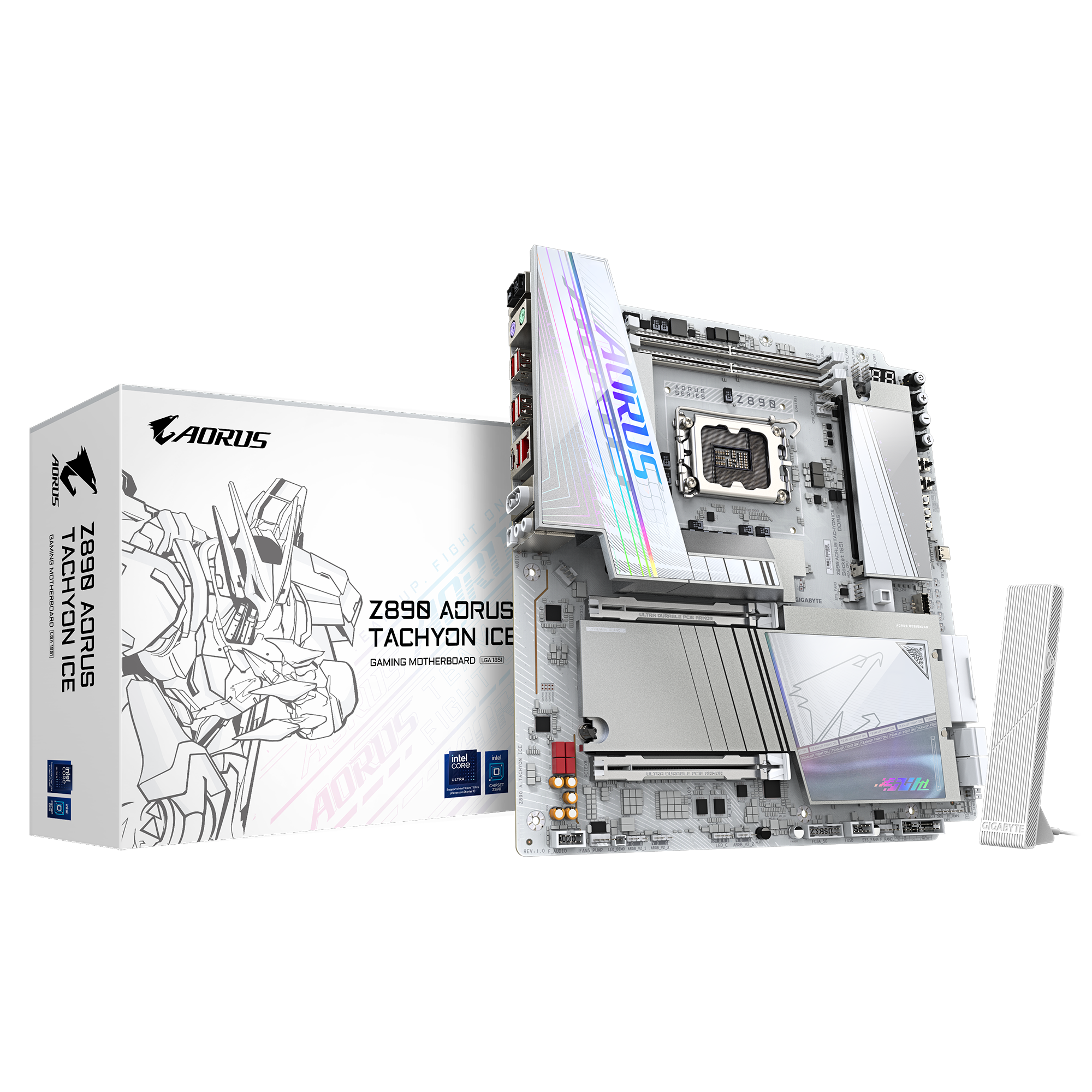 AORUS Z890 TACHYON ICE - Bundkort - udvidet ATX - LGA1851 sokkel - Z890 Chipset - USB-C 3.2 Gen 2x2, USB-C 3.2 Gen2, USB 3.2 Gen 1, USB4 - Bluetooth, Wi-Fi 7, 5 Gigabit Ethernet - onboard grafik (CPU påkrævet) - HD Audio (8-kanaler)