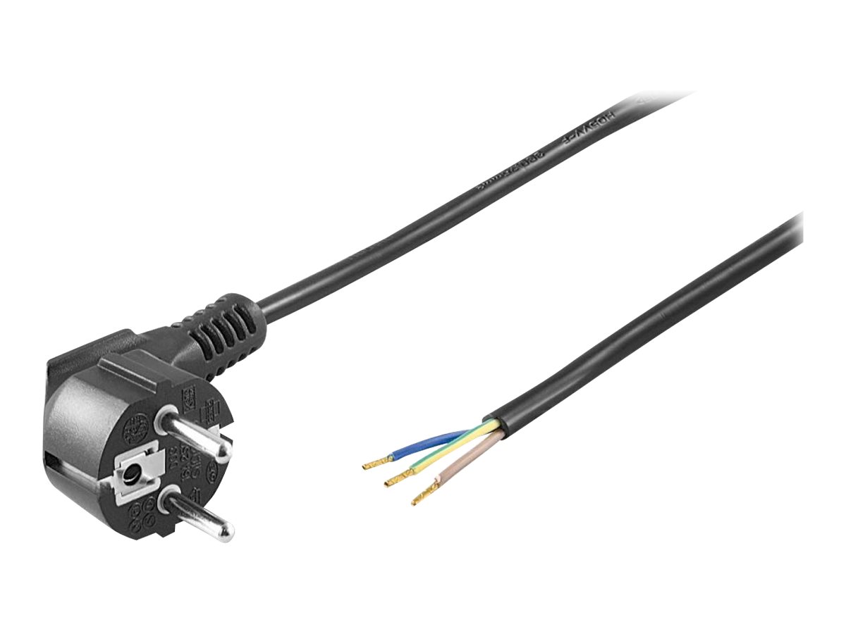 Goobay Beskyttelseskontaktkabel vinklet til montering, 2 m, sort Jordkontaktstik (type F, CEE 7/7) > Løse kabelender