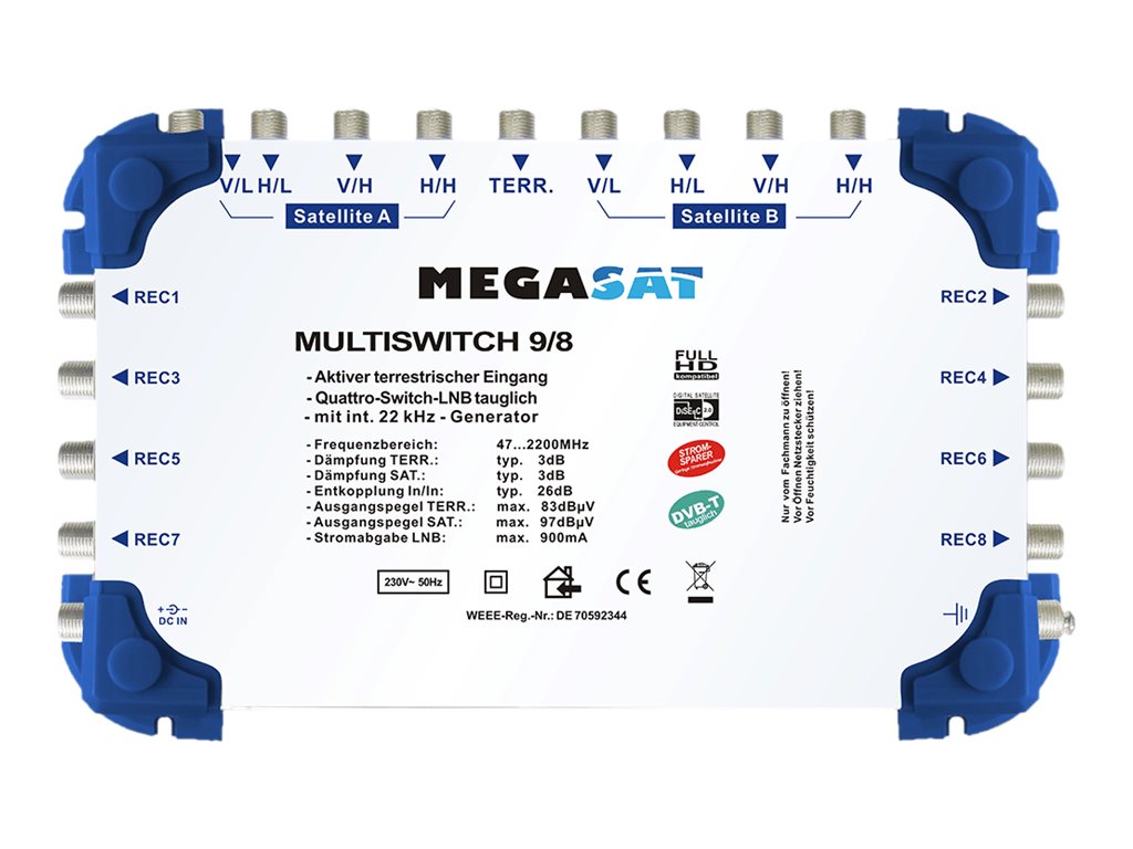 Megasat Multiswitch 9/8 Satelit / jordisk signal multikontakt Sølv