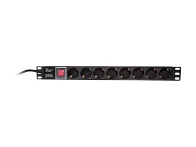 19" El-rackpanel - 8 x CEE7/3 hun, ON/OFF kontakt, Sort (2m)